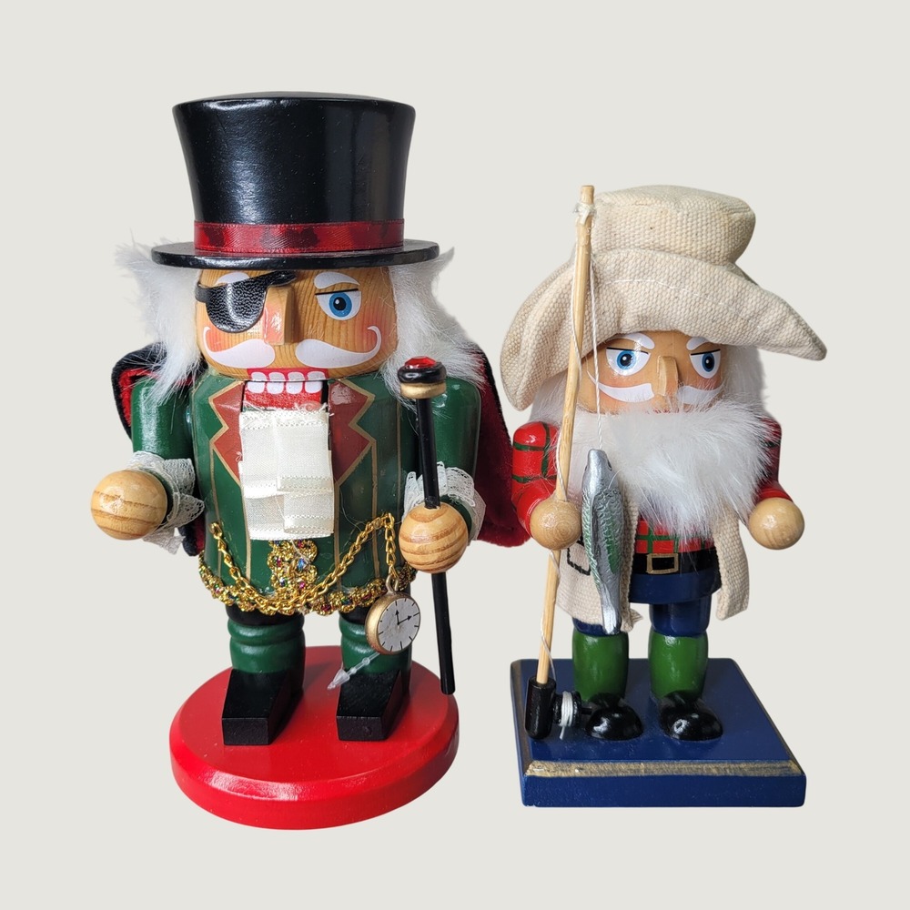 Hobby Lobby Wooden Nutcrackers Set Fisherman and Gentleman with Top Hat Cape